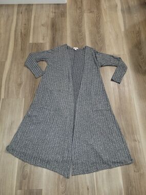 LuLaRoe Sparkle Ribbed Open Long Cardigan - Silver Gray